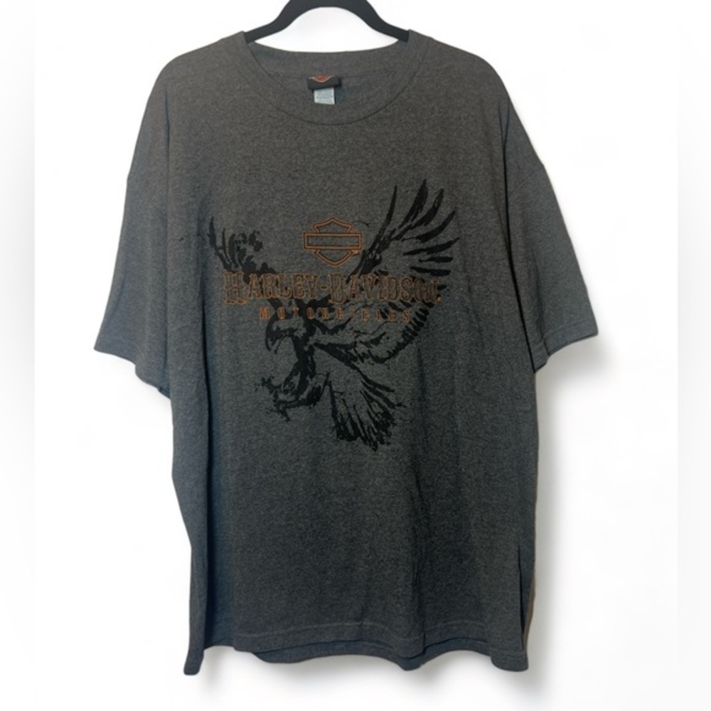 Y2K Harley Davidson Men 2XL Gray Orange Eagle Harley World Front Logo‎ Oklahoma